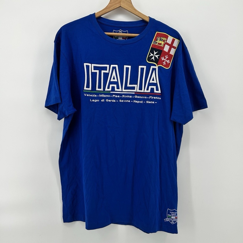 La Boutique Italiana Italia T Shirt Mens XL Blue Crest Patch Italian Heritage